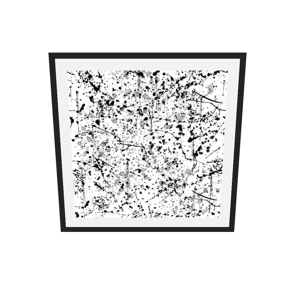 [ah-ar-v1:7c07472efee1de55f188b0fd] Black and White Paint Splatter Art Print — 70 x 70 cm, black frame (AR scale)