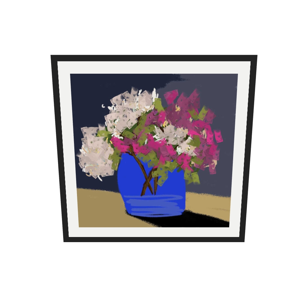 [ah-ar-v1:b55ab66e6a1b2c9f76fba4a6] Four Blooms Study Art Print — 70 x 70 cm, black frame (AR scale)