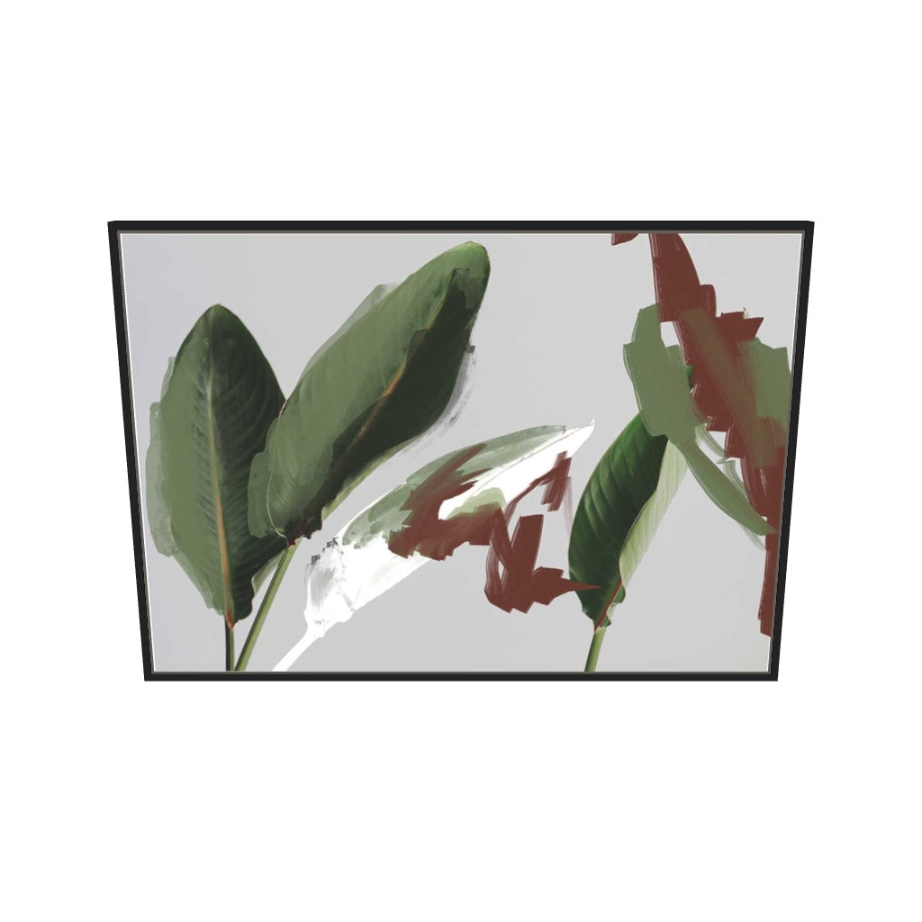 [ah-ar-v1:b5e1795586c26455896106c1] Abstract Botanical Leaves Canvas Art — 70 x 100 cm, black frame (AR scale)