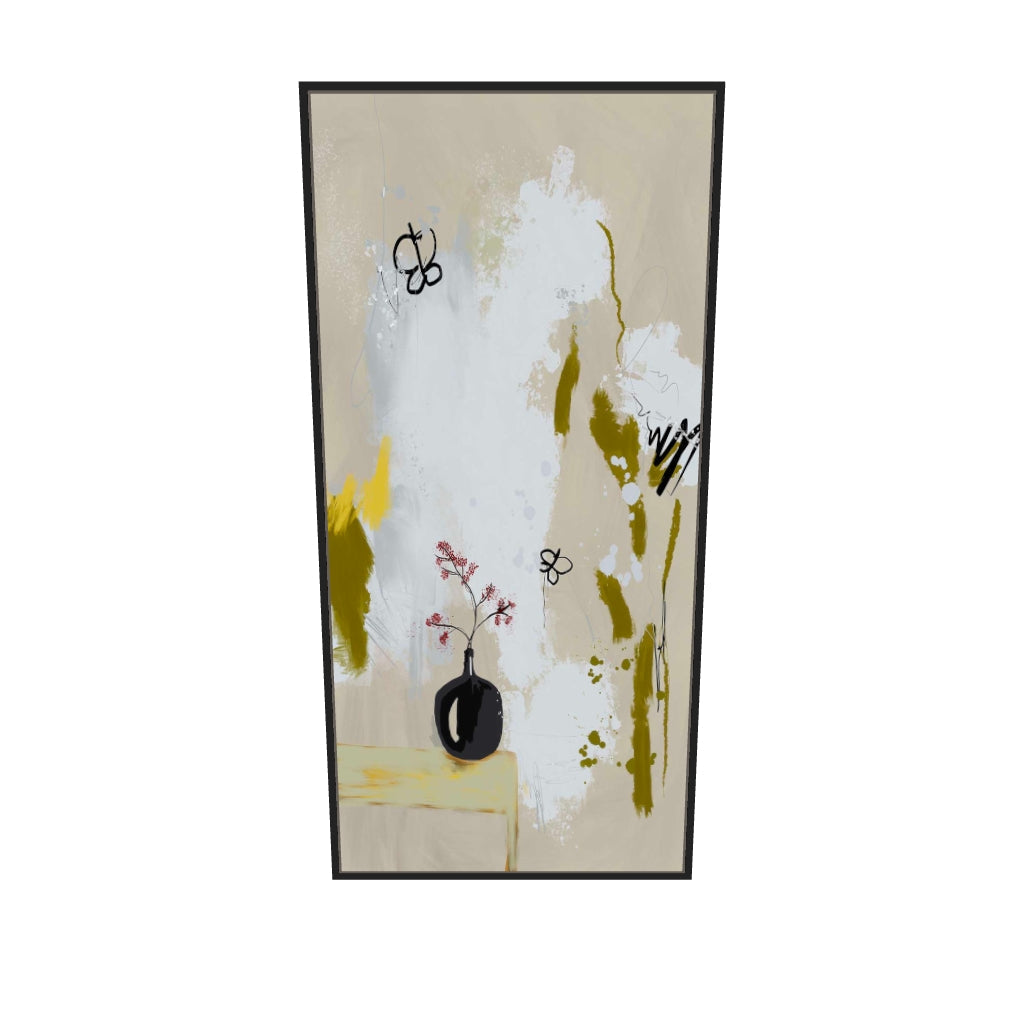 [ah-ar-v1:eb977dc110b8c628fd58fca1] Japandi Illustrated Canvas Art — 130 x 60 cm, black frame (AR scale)
