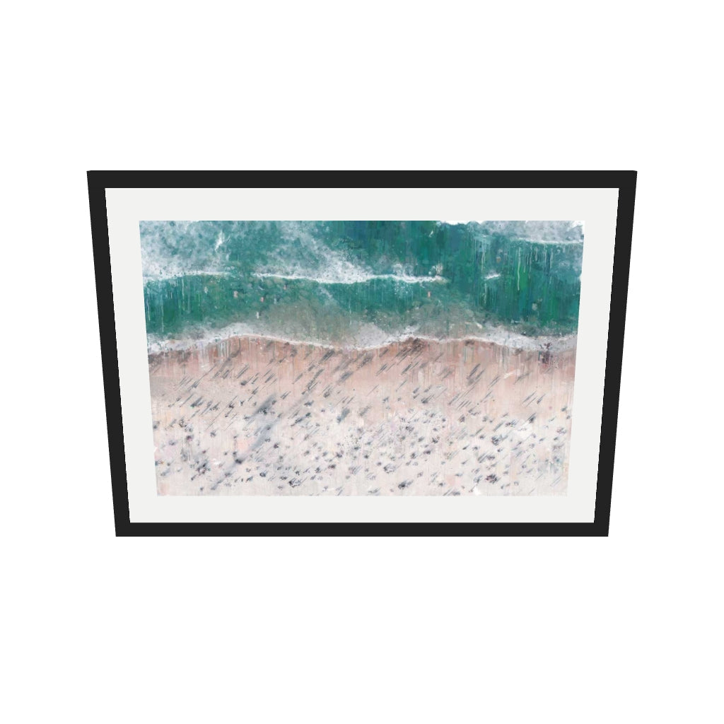 [ah-ar-v1:54134aa6a934a66d0dbdd2c5] Sandy Beach Shore Landscape Art Print — 50 x 70 cm, black frame (AR scale)