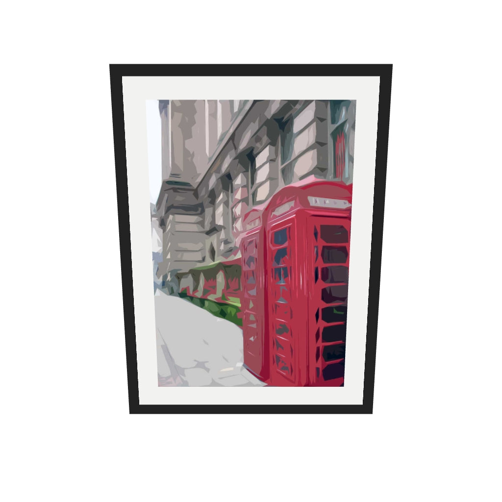 [ah-ar-v1:3eb4de069e7f35a58020a385] Brushed London Phone Booth Art Print — 50 x 70 cm, black frame (AR scale)