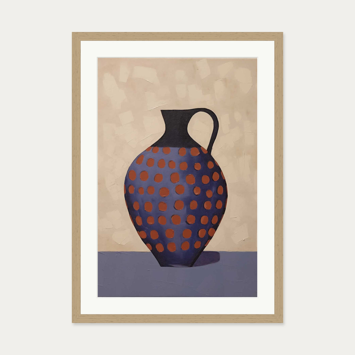 Purple And Terracotta Pot Art Print — 50 x 70 cm — Oak Frame