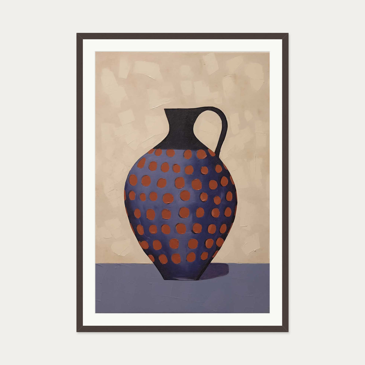 Purple And Terracotta Pot Art Print — 70 x 100 cm — Brown Frame