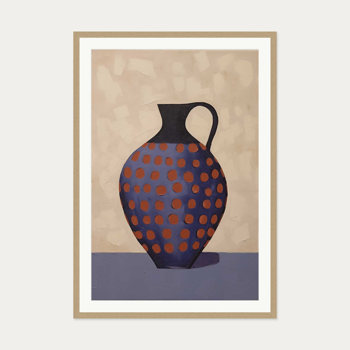 Purple And Terracotta Pot Art Print — 70 x 100 cm — Oak Frame