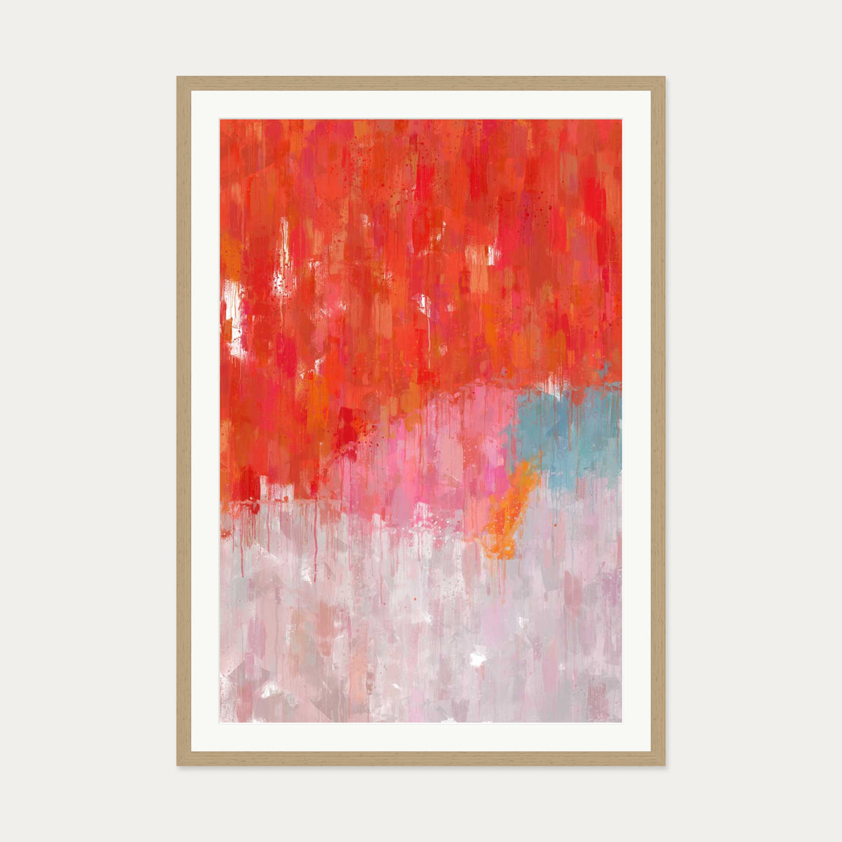 Red Abstract Texture Art Print — 70 x 100 cm — Oak Frame