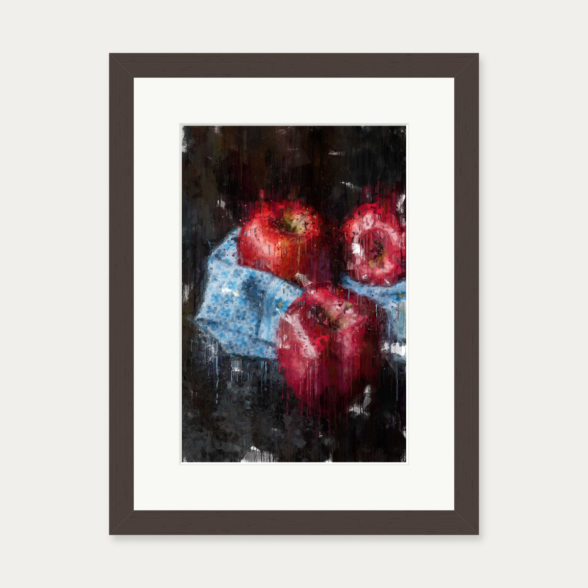 Red Apples Painting Art Print — 30 x 40 cm — Brown Frame