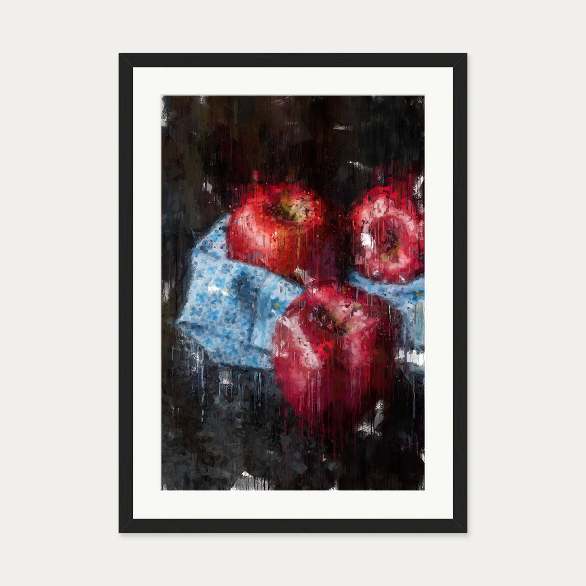 Red Apples Painting Art Print — 50 x 70 cm — Black Frame