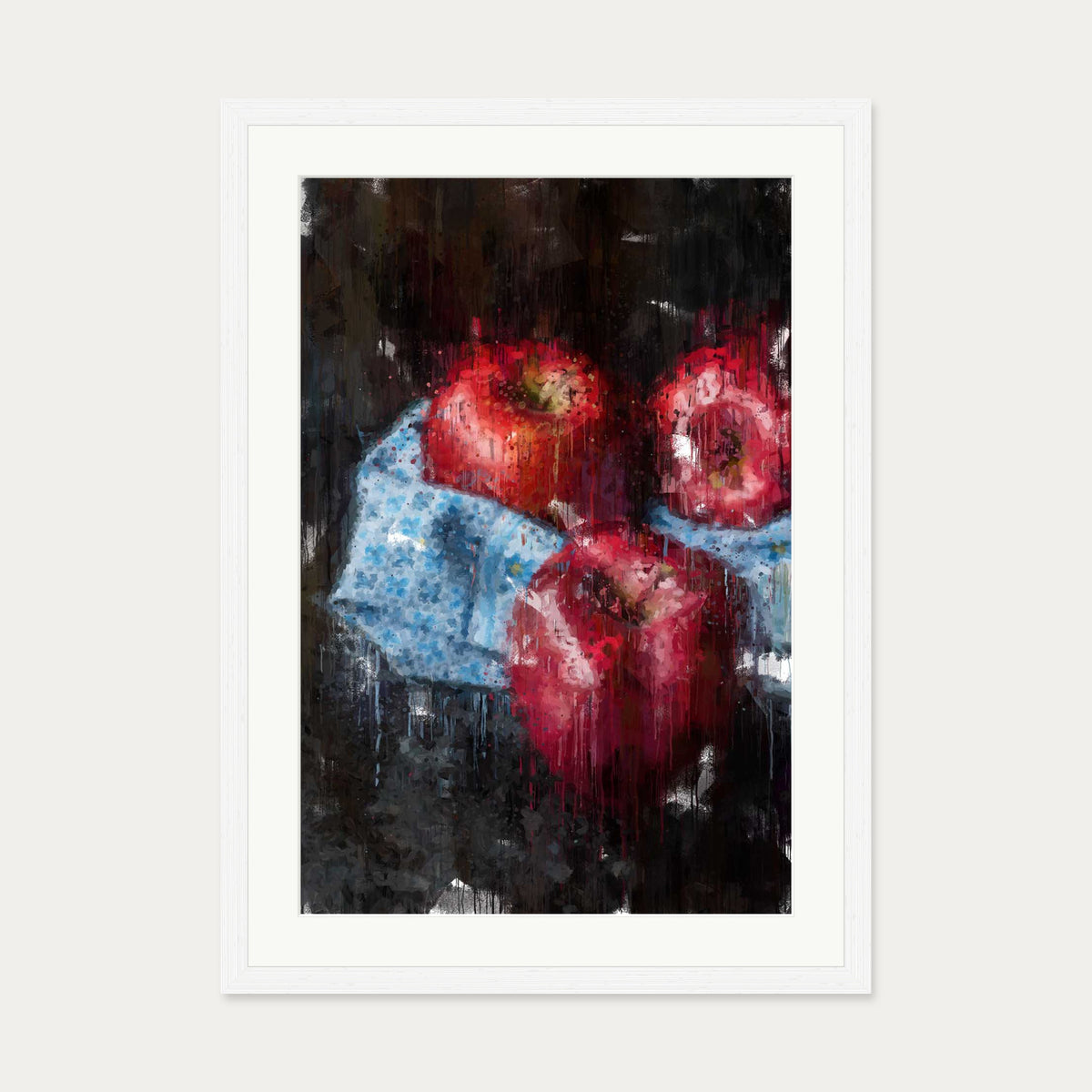 Red Apples Painting Art Print — 50 x 70 cm — White Frame