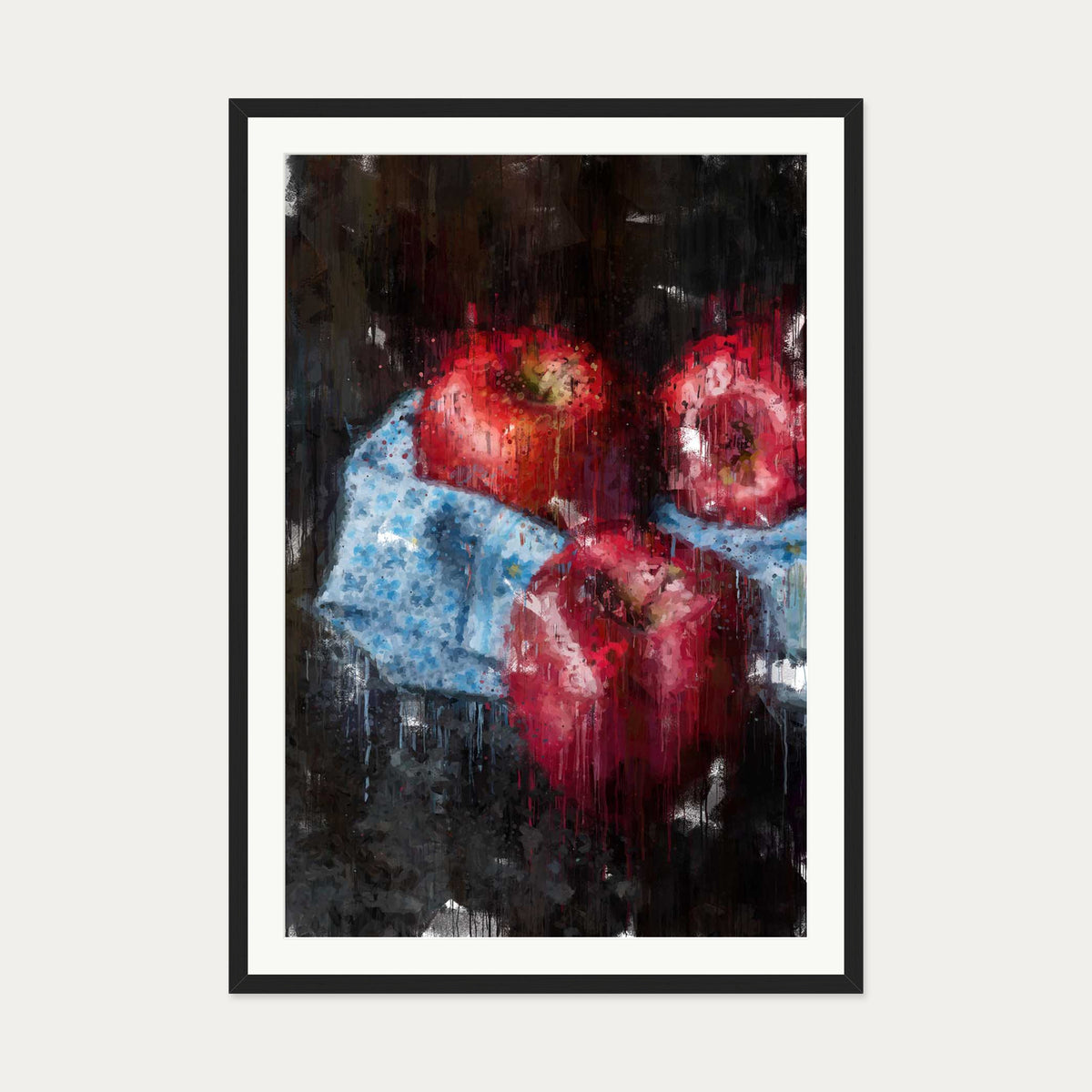 Red Apples Painting Art Print — 70 x 100 cm — Black Frame