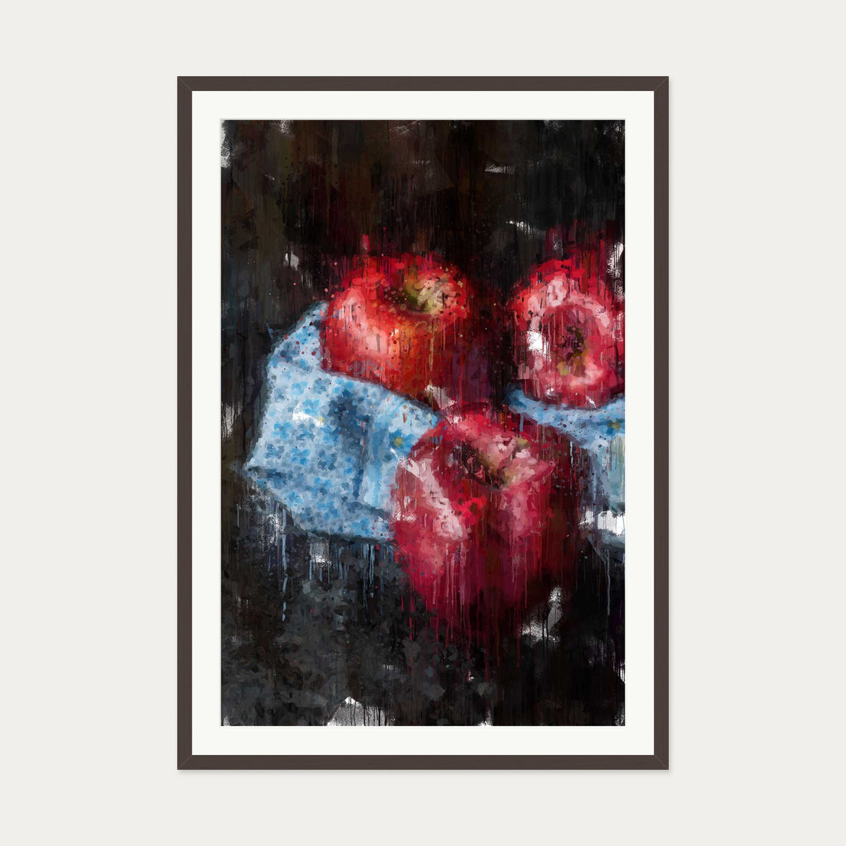 Red Apples Painting Art Print — 70 x 100 cm — Brown Frame