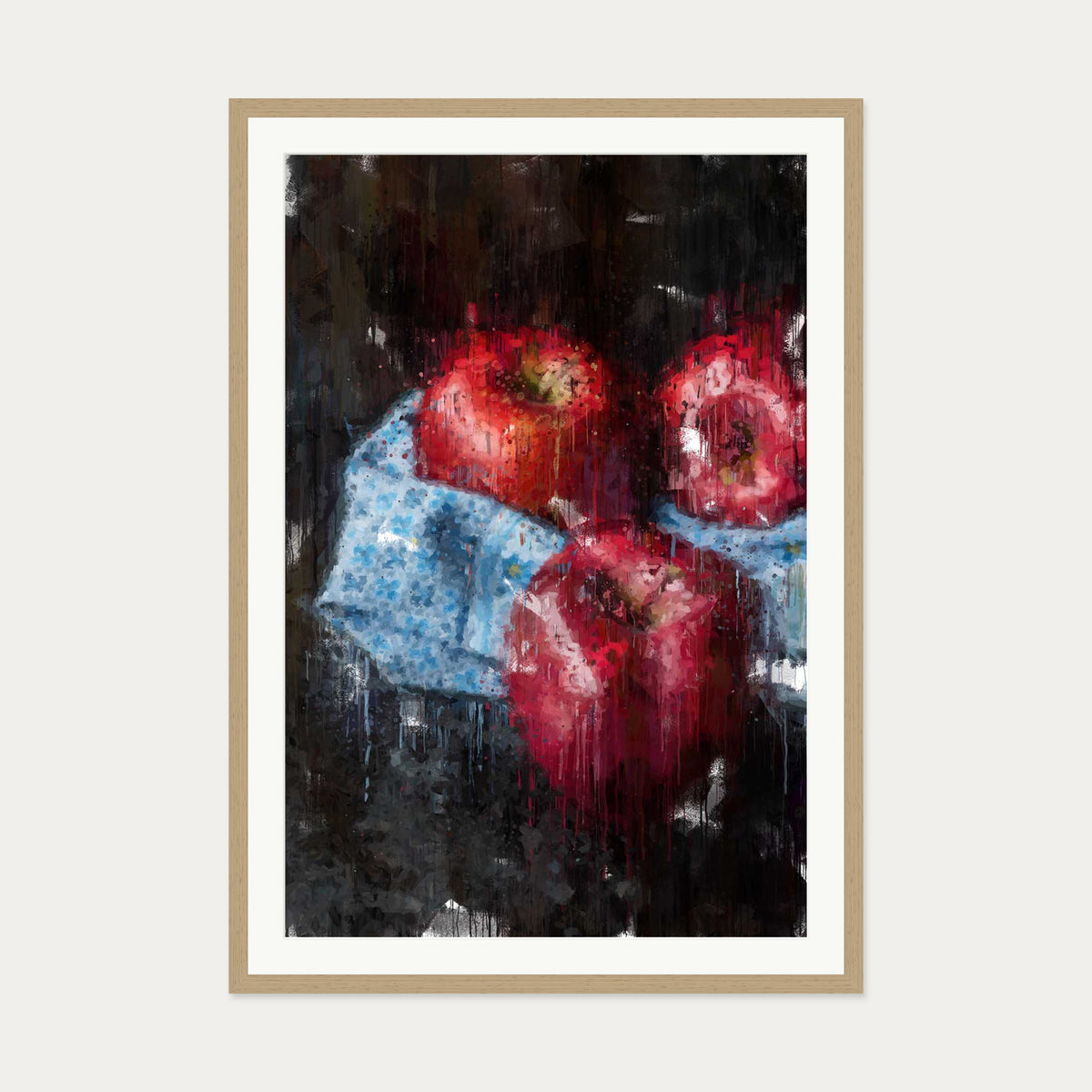 Red Apples Painting Art Print — 70 x 100 cm — Oak Frame