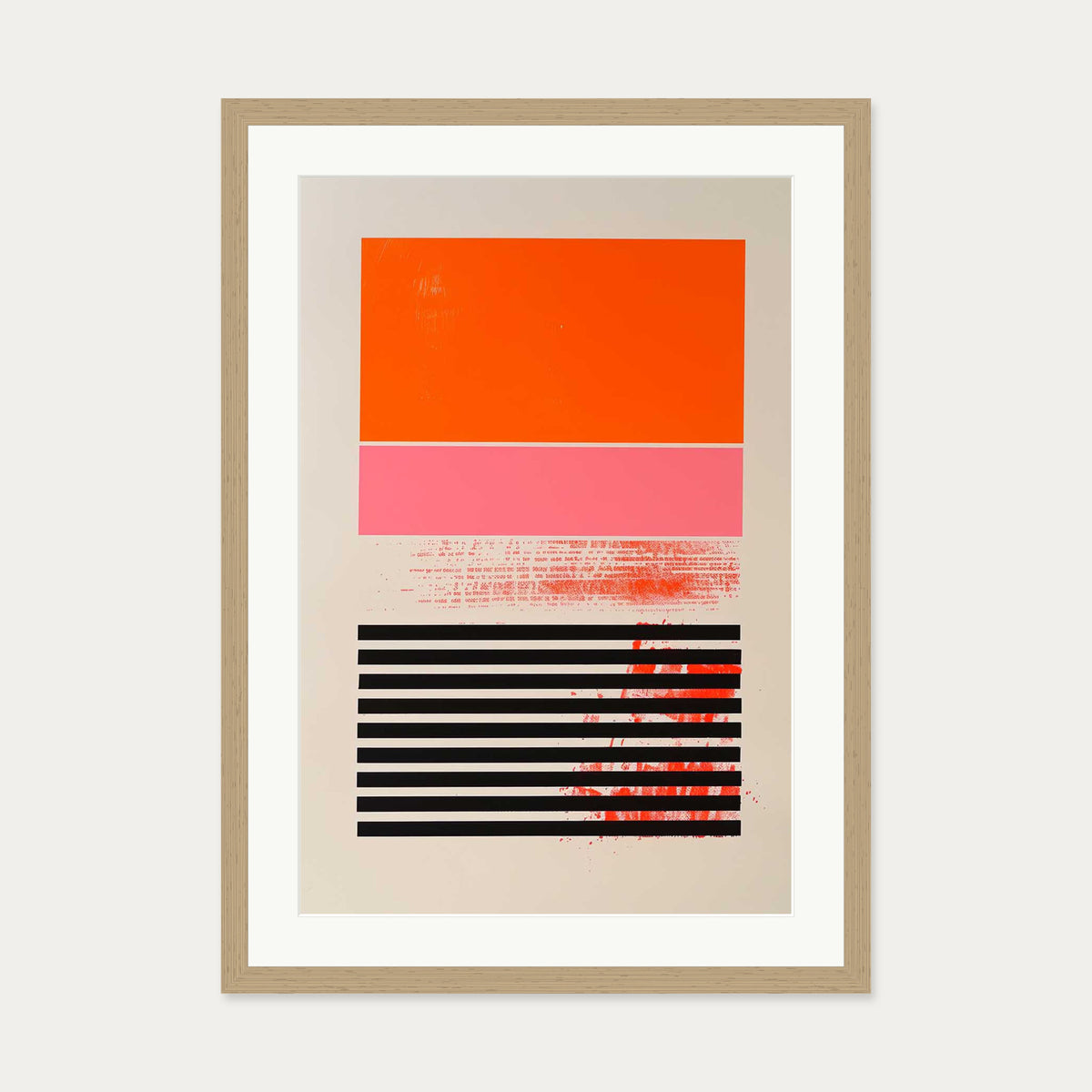 Red Block Art Print — 50 x 70 cm — Oak Frame