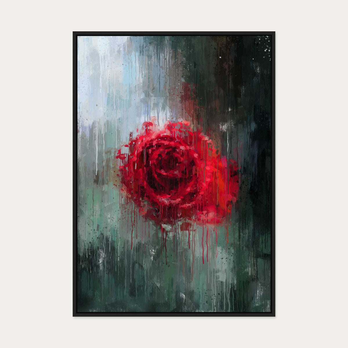 Red Rose Impressionist Canvas Art — 70 x 100 cm — Black Frame
