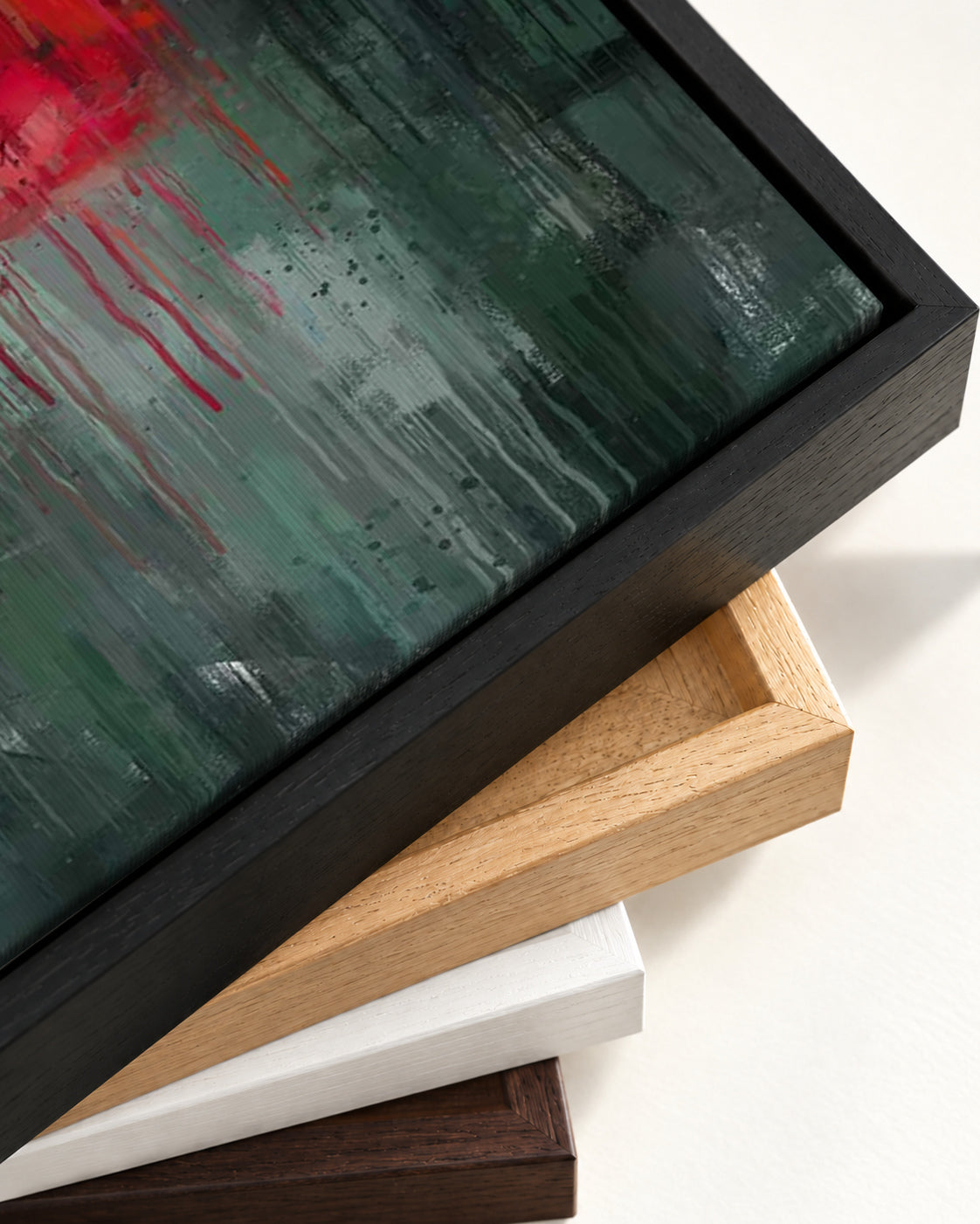 Red Rose Impressionist Canvas Art — framed canvas corner and wrapped canvas detail
