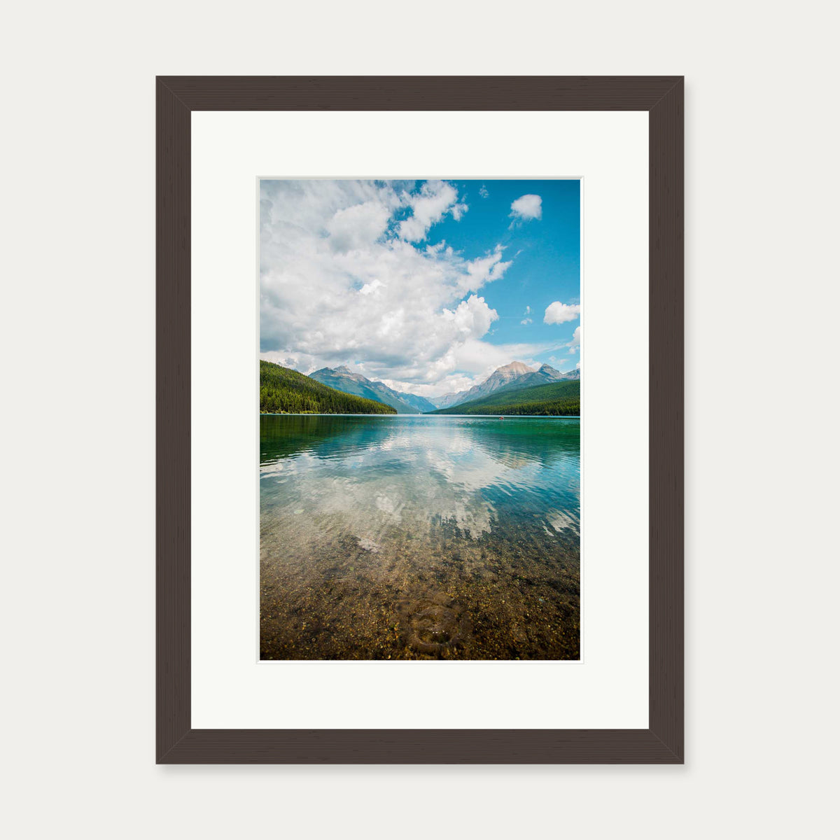 Reflection Lake Art Print — 30 x 40 cm — Brown Frame