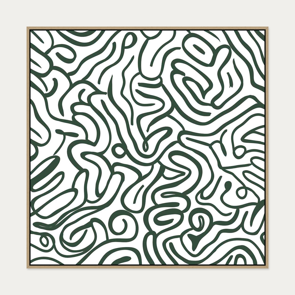 Retro Green Curves Canvas Art — 100 x 100 cm — Oak Frame