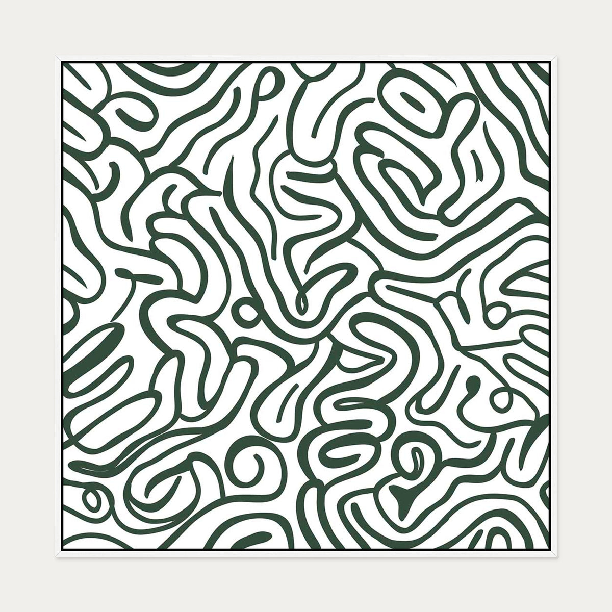 Retro Green Curves Canvas Art — 100 x 100 cm — White Frame