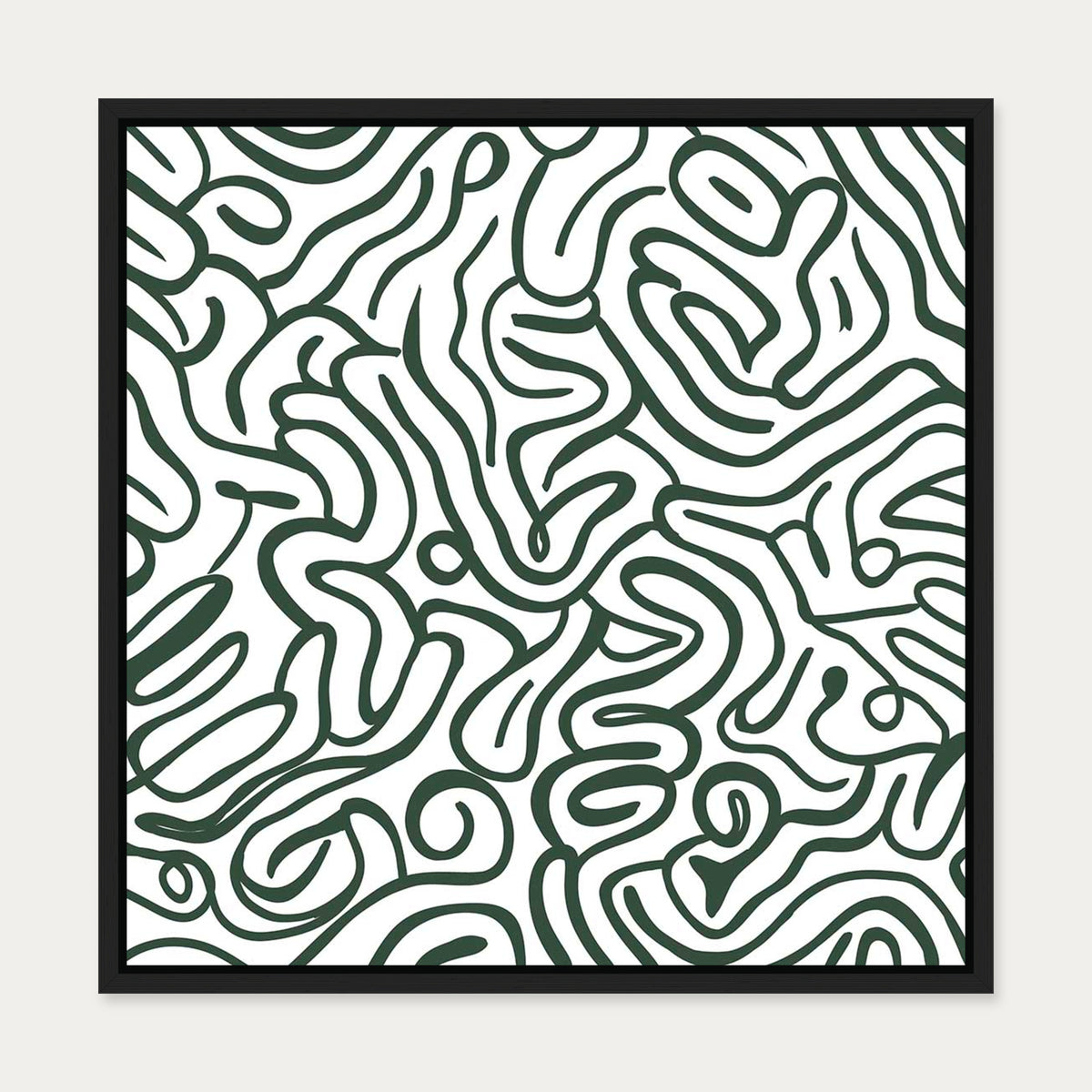 Retro Green Curves Canvas Art — 50 x 50 cm — Black Frame