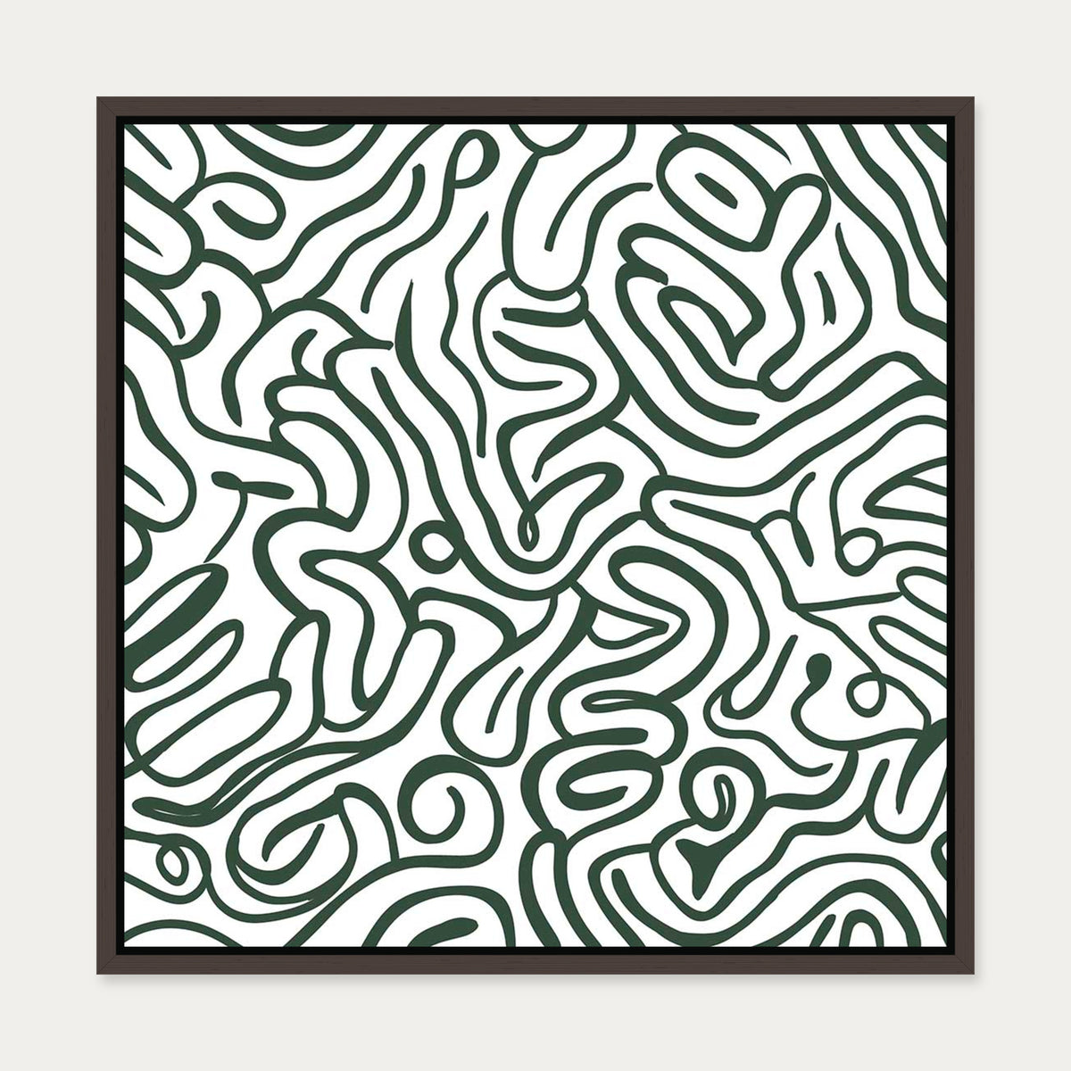 Retro Green Curves Canvas Art — 50 x 50 cm — Brown Frame