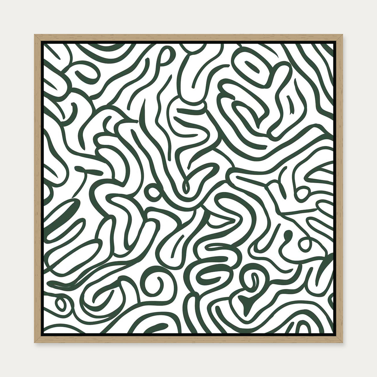 Retro Green Curves Canvas Art — 50 x 50 cm — Oak Frame
