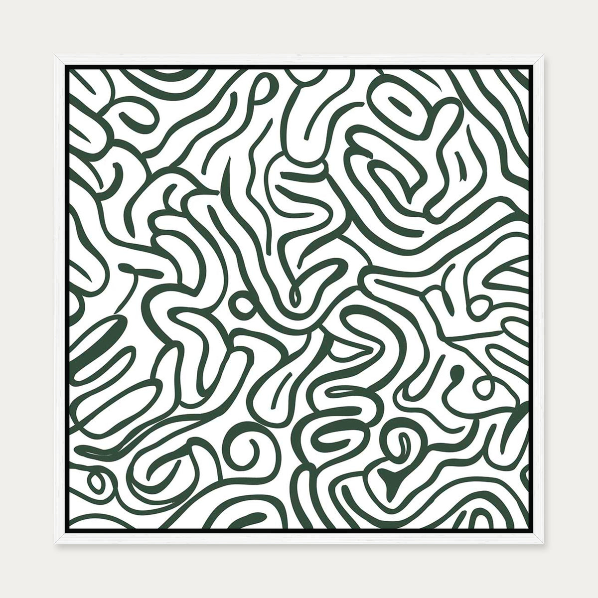 Retro Green Curves Canvas Art — 50 x 50 cm — White Frame