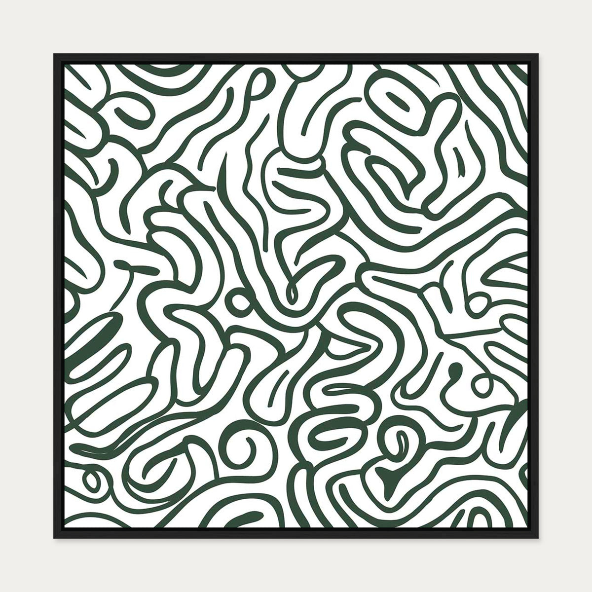 Retro Green Curves Canvas Art — 70 x 70 cm — Black Frame