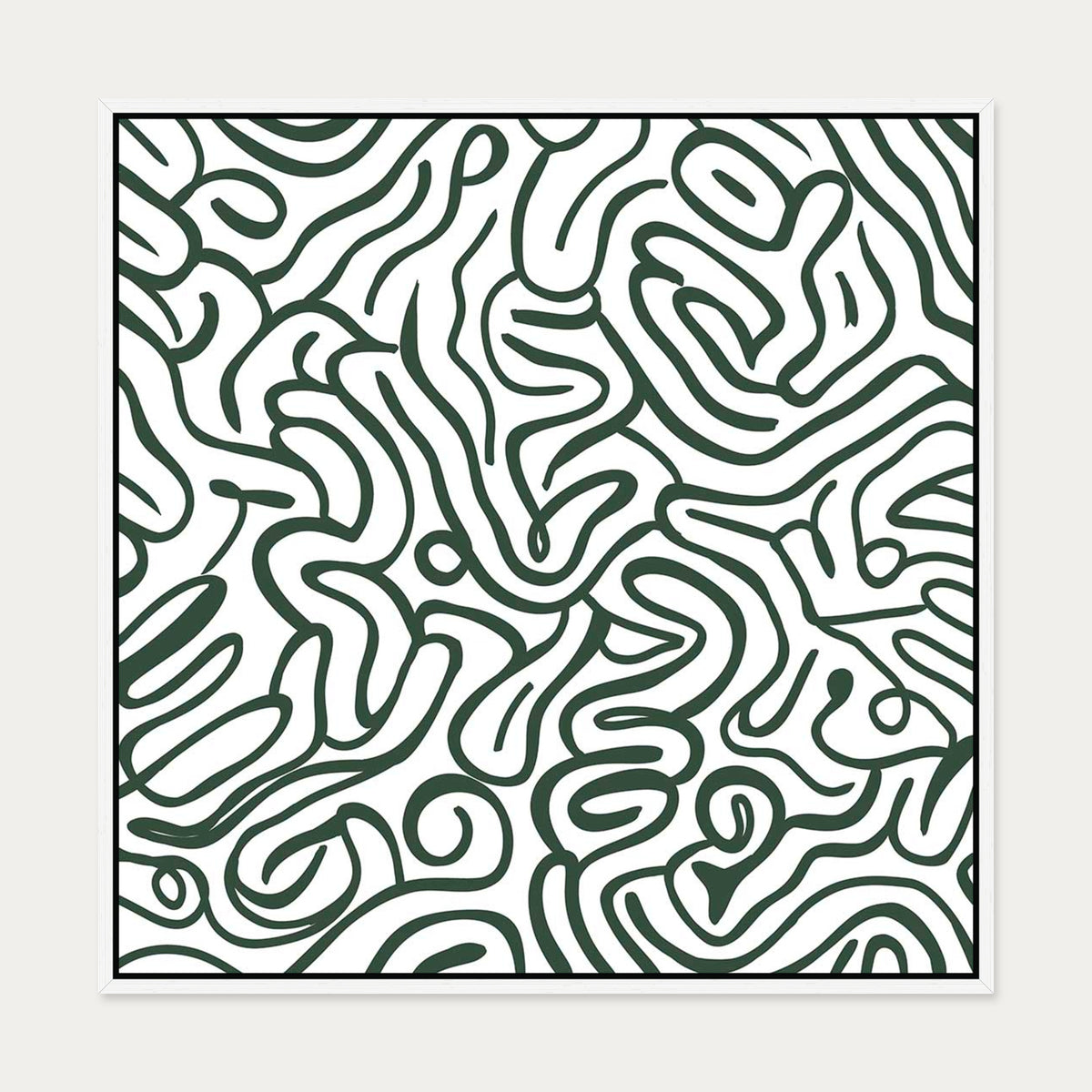 Retro Green Curves Canvas Art — 70 x 70 cm — White Frame