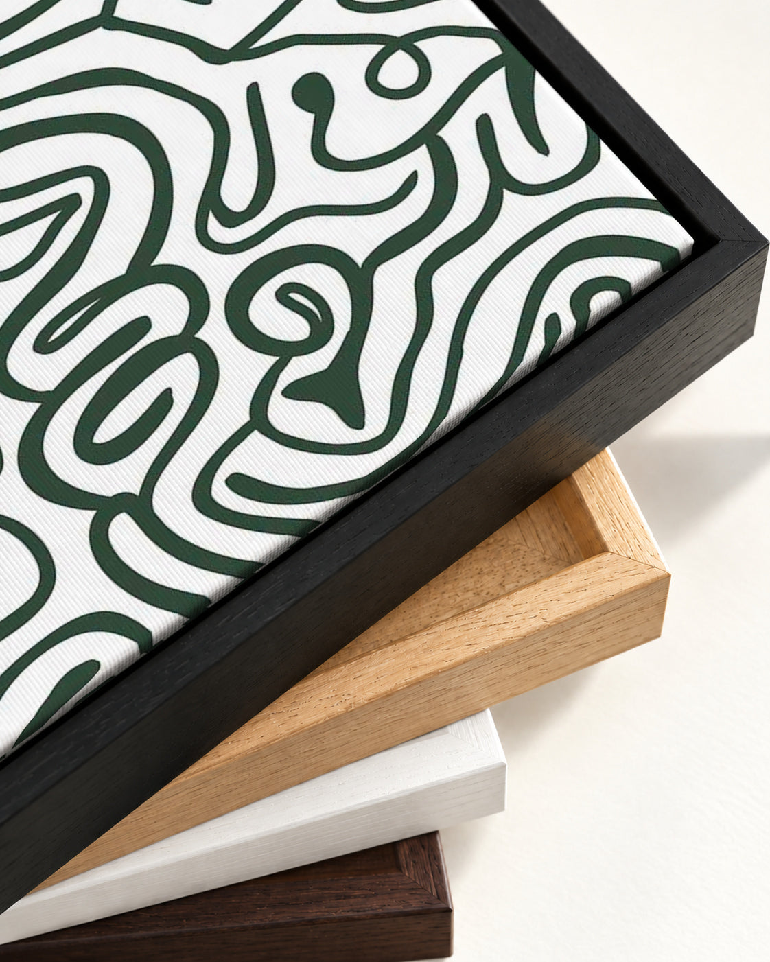 Retro Green Curves Canvas Art — framed canvas corner and wrapped canvas detail