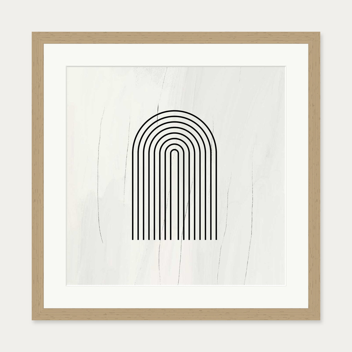 Retro Lines Beige Art Print — 50 x 50 cm — Oak Frame