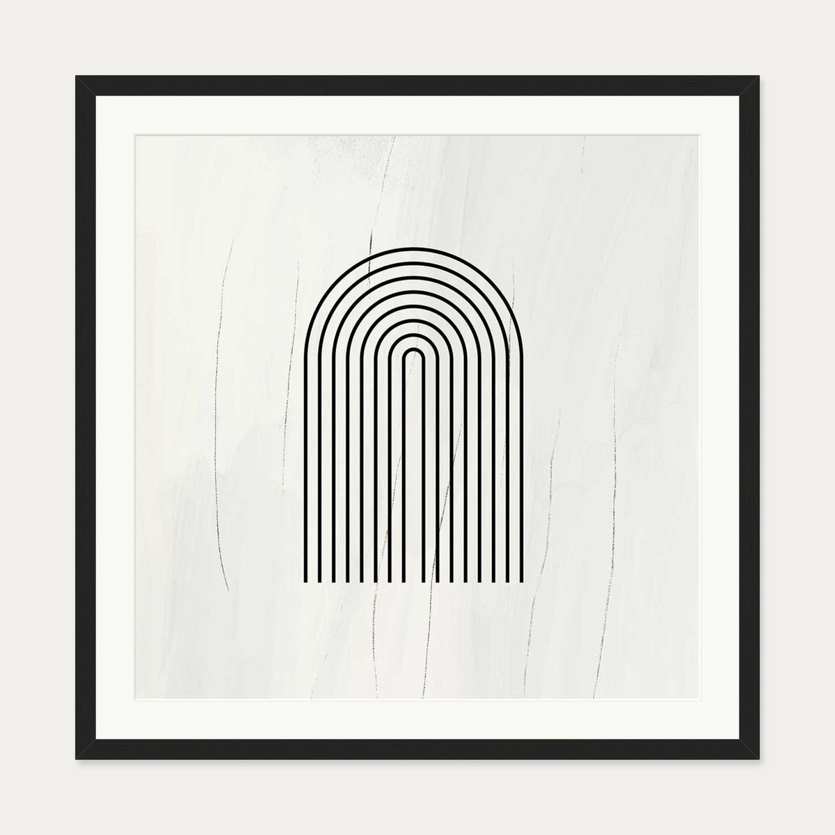 Retro Lines Beige Art Print — 70 x 70 cm — Black Frame