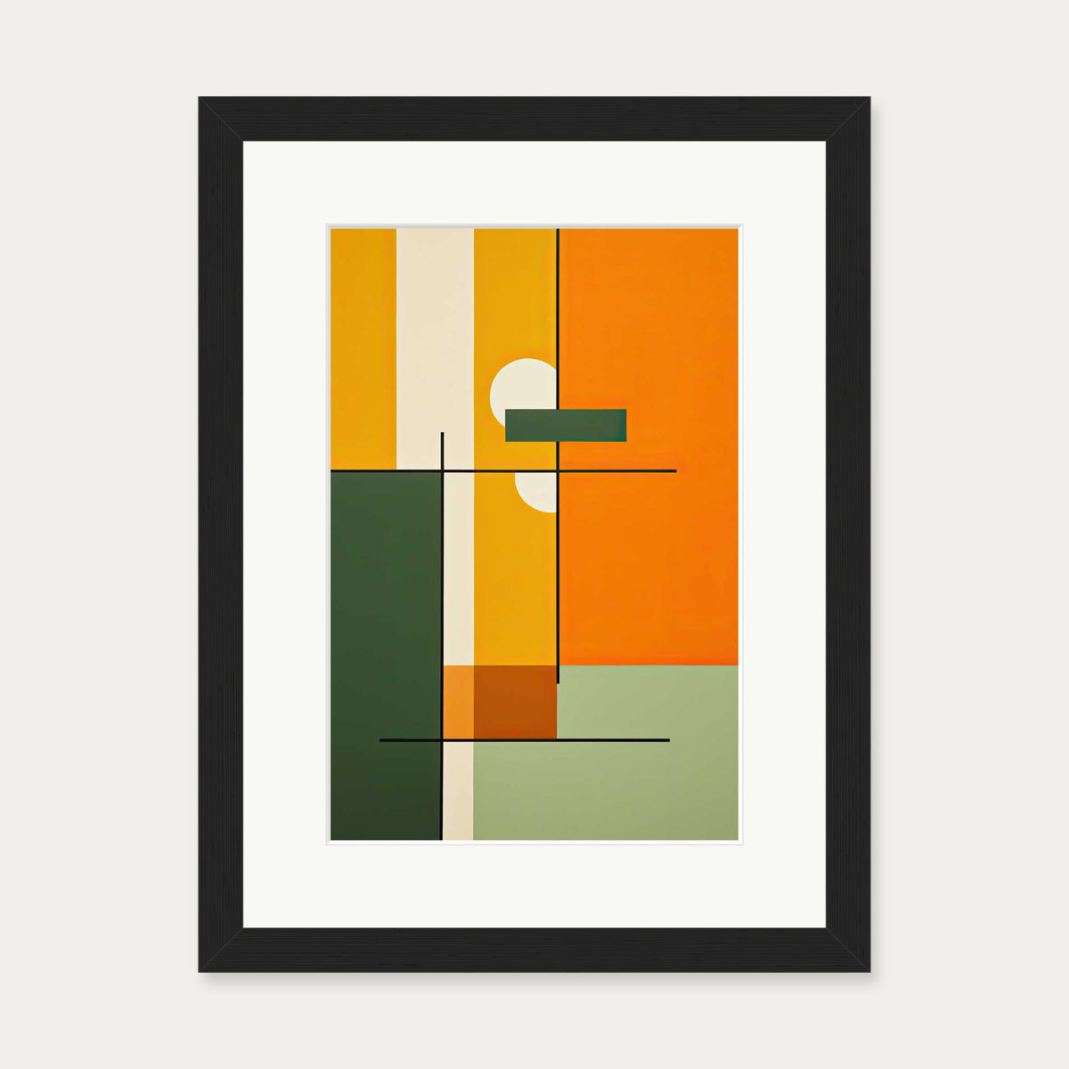 Retro Sage Abstract Art Print — 30 x 40 cm — Black Frame