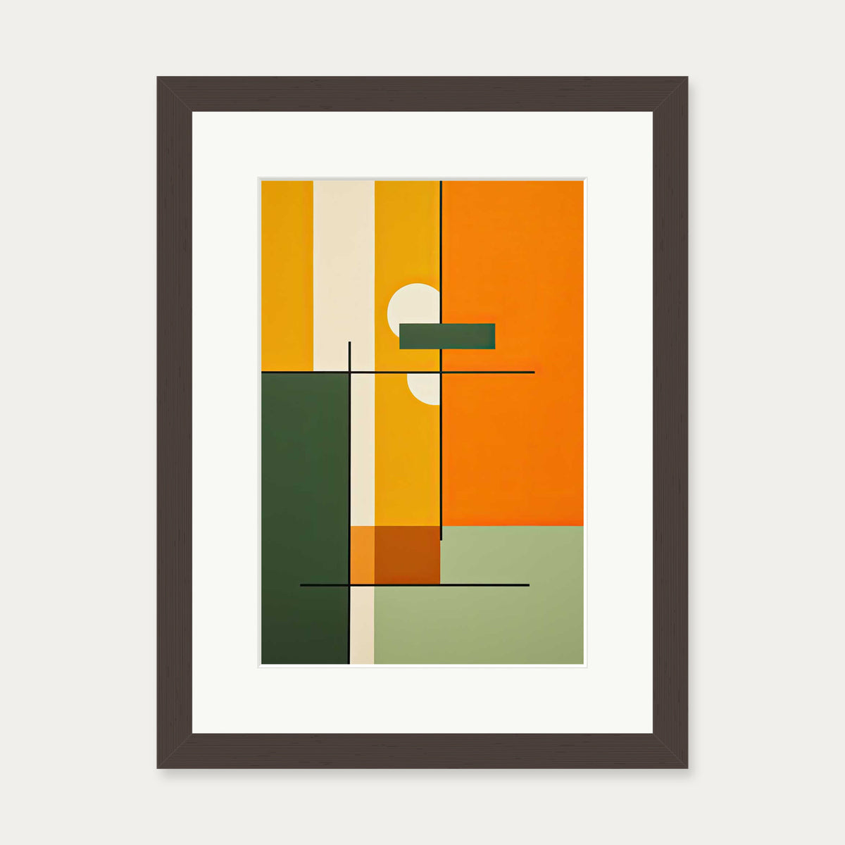 Retro Sage Abstract Art Print — 30 x 40 cm — Brown Frame