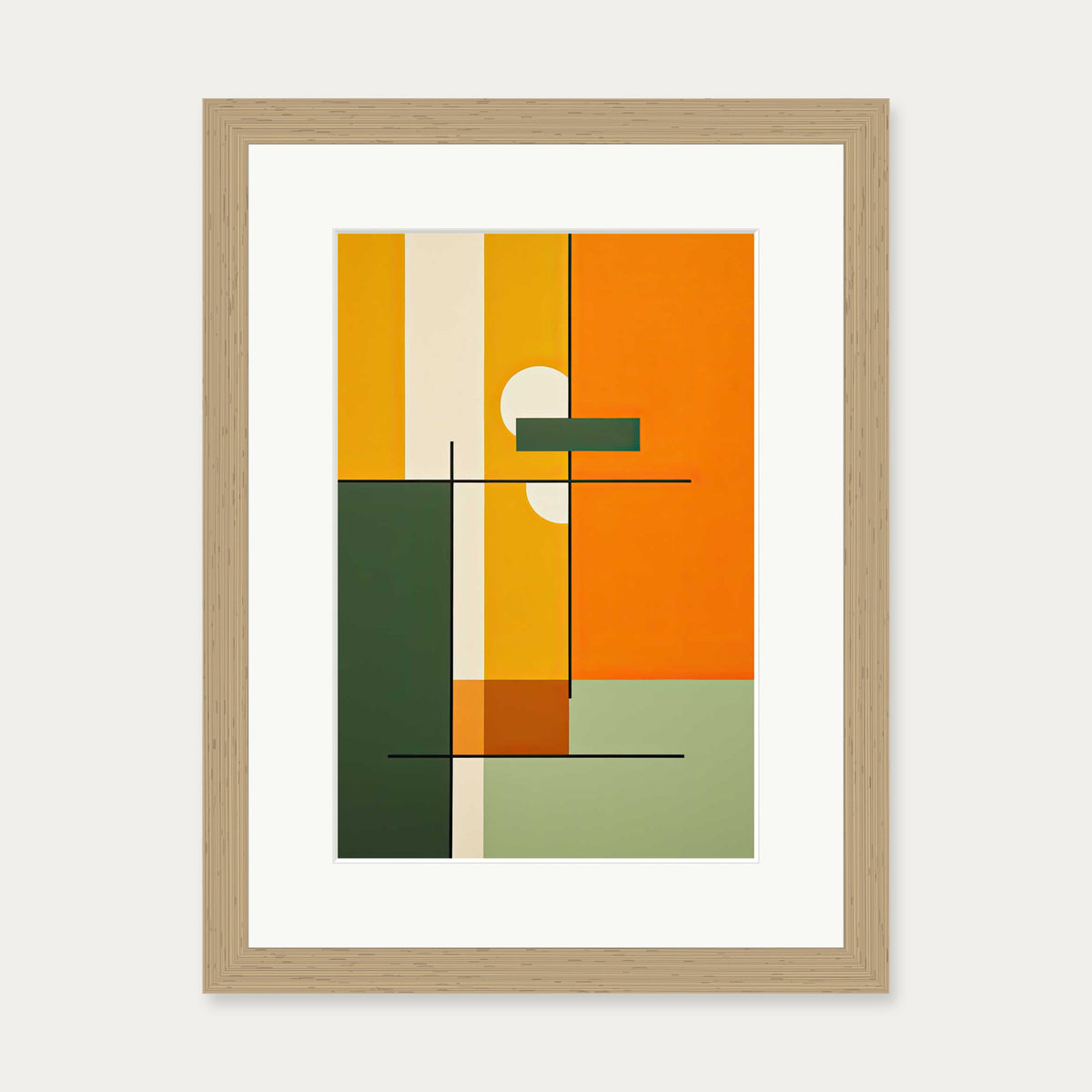 Retro Sage Abstract Art Print — 30 x 40 cm — Oak Frame