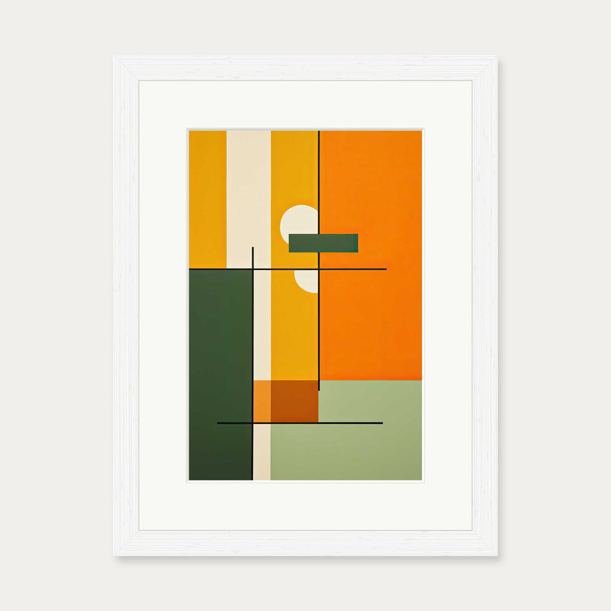 Retro Sage Abstract Art Print — 30 x 40 cm — White Frame