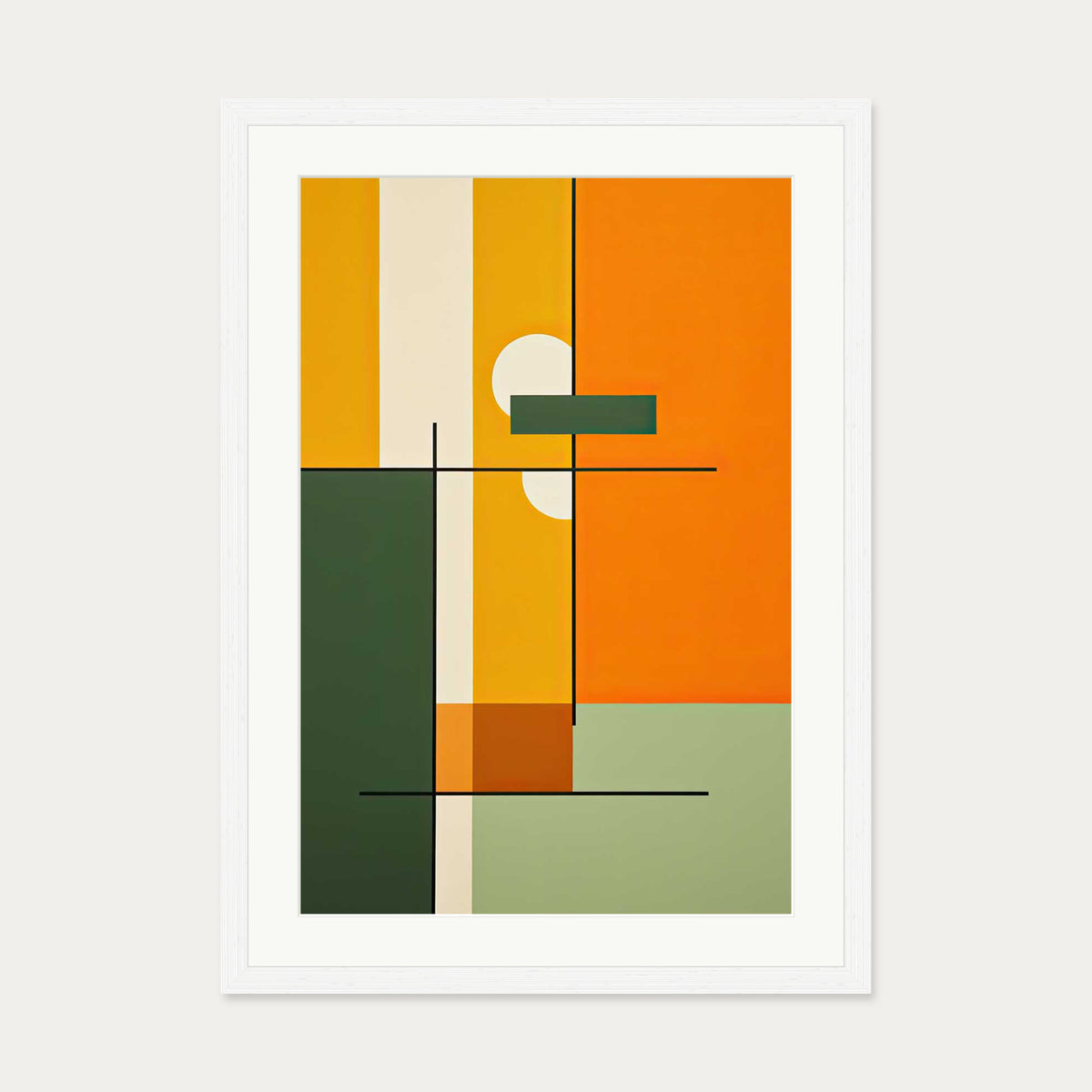 Retro Sage Abstract Art Print — 50 x 70 cm — White Frame