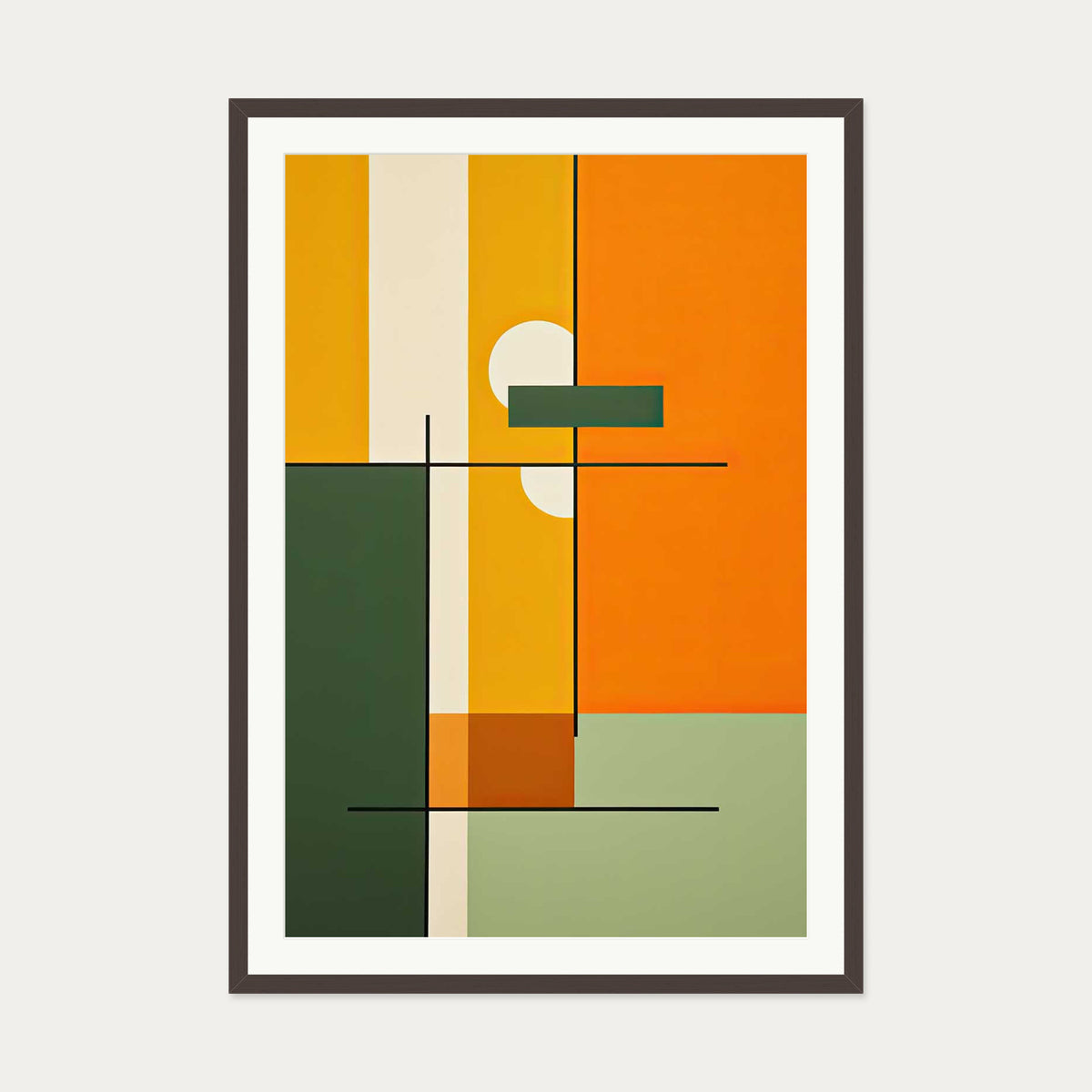 Retro Sage Abstract Art Print — 70 x 100 cm — Brown Frame