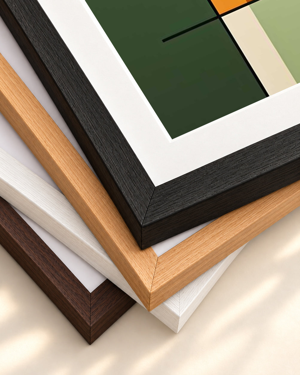 Retro Sage Abstract Art Print — framed print corner with 5 cm mount and bevel
