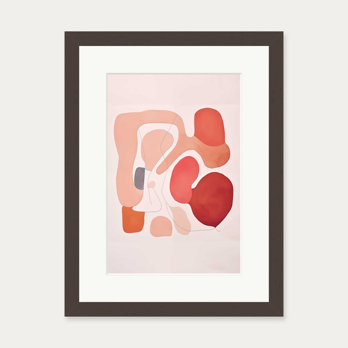 Revolving Shapes In Red Art Print — 30 x 40 cm — Brown Frame