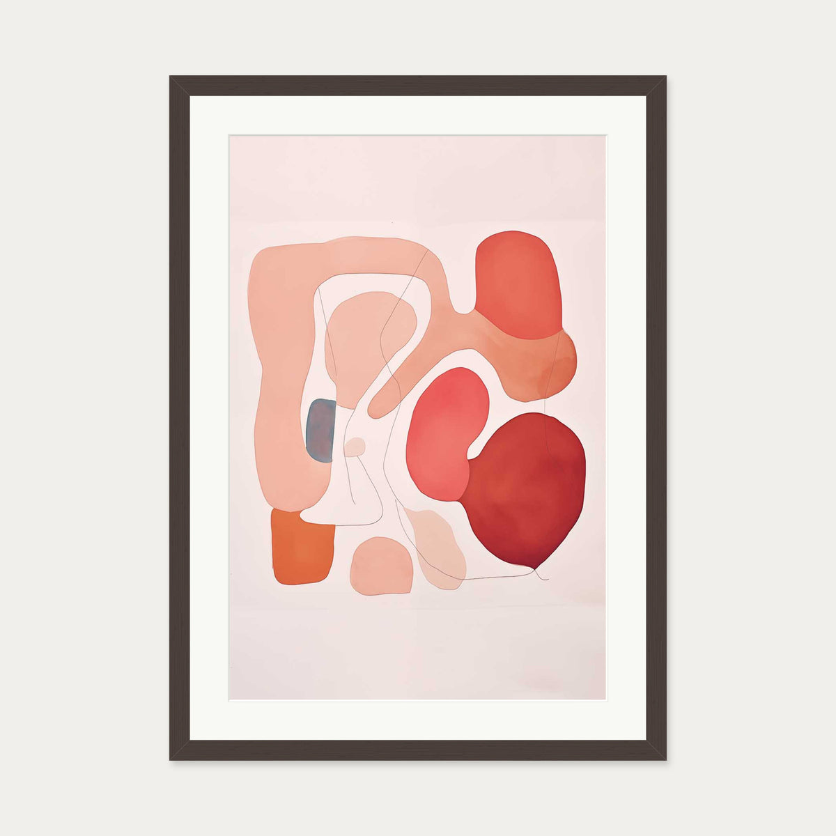 Revolving Shapes In Red Art Print — 50 x 70 cm — Brown Frame