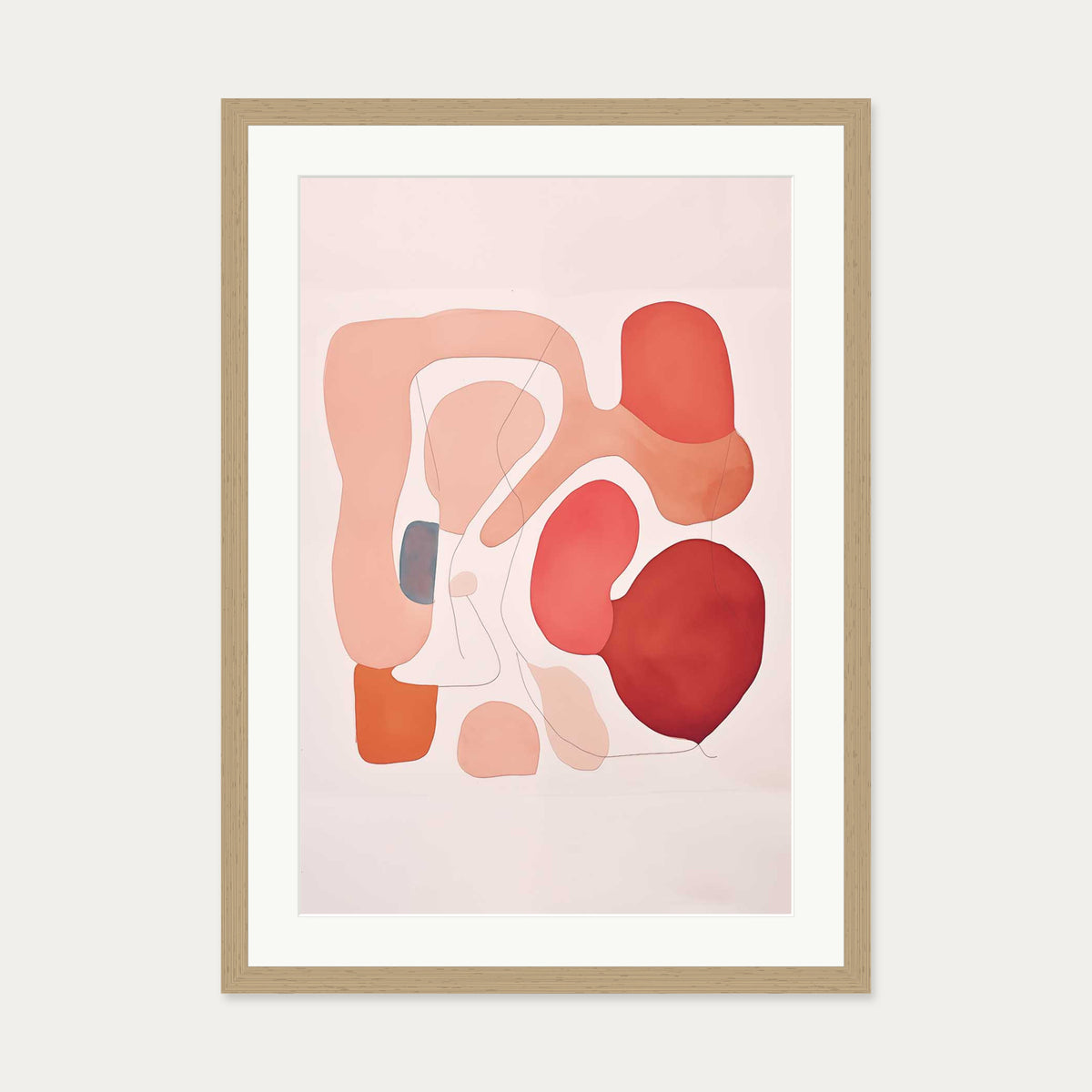 Revolving Shapes In Red Art Print — 50 x 70 cm — Oak Frame