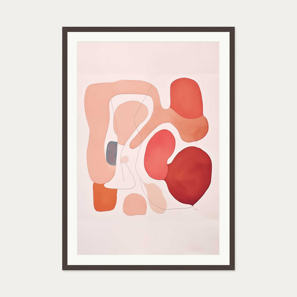 Revolving Shapes In Red Art Print — 70 x 100 cm — Brown Frame