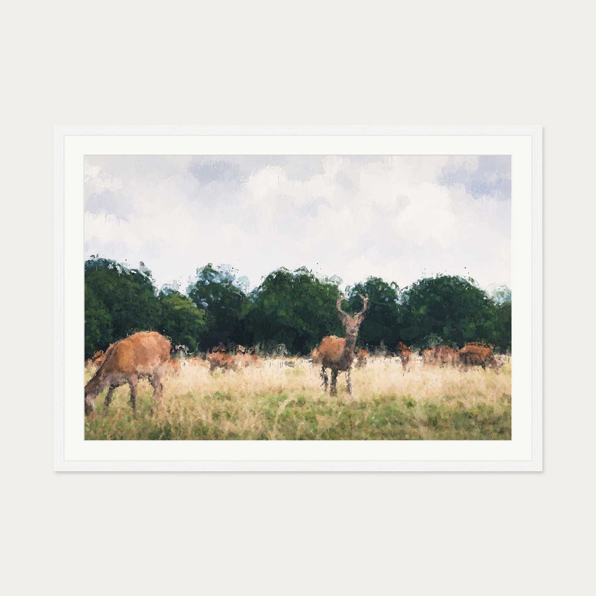 Richmond Park Impressionist Art Print — 70 x 100 cm — White Frame