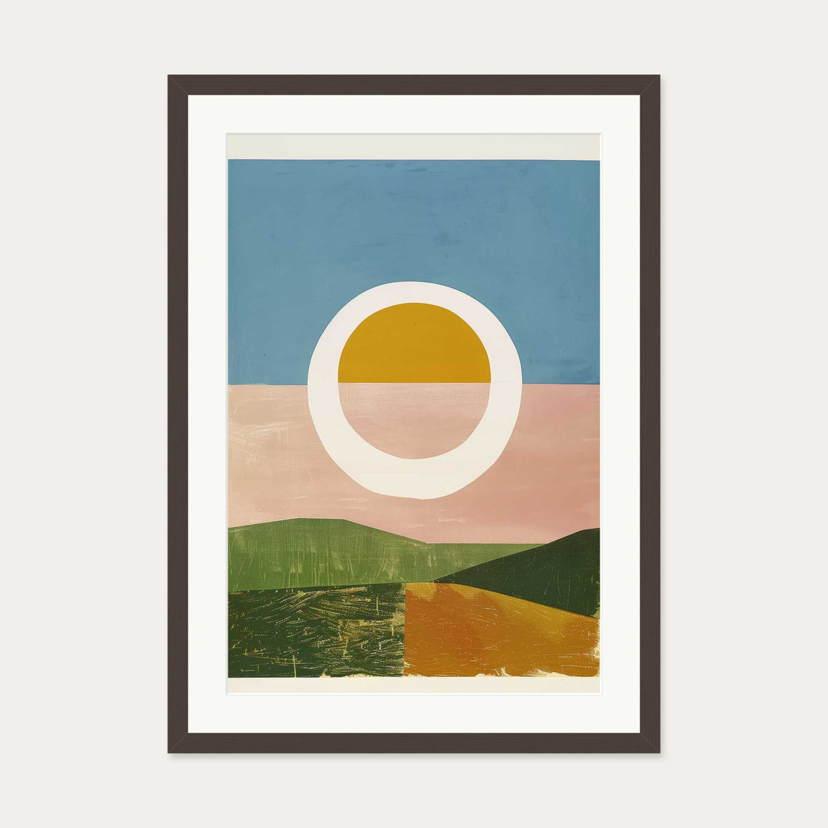 Rising Sun Wall Art Print — 50 x 70 cm — Brown Frame