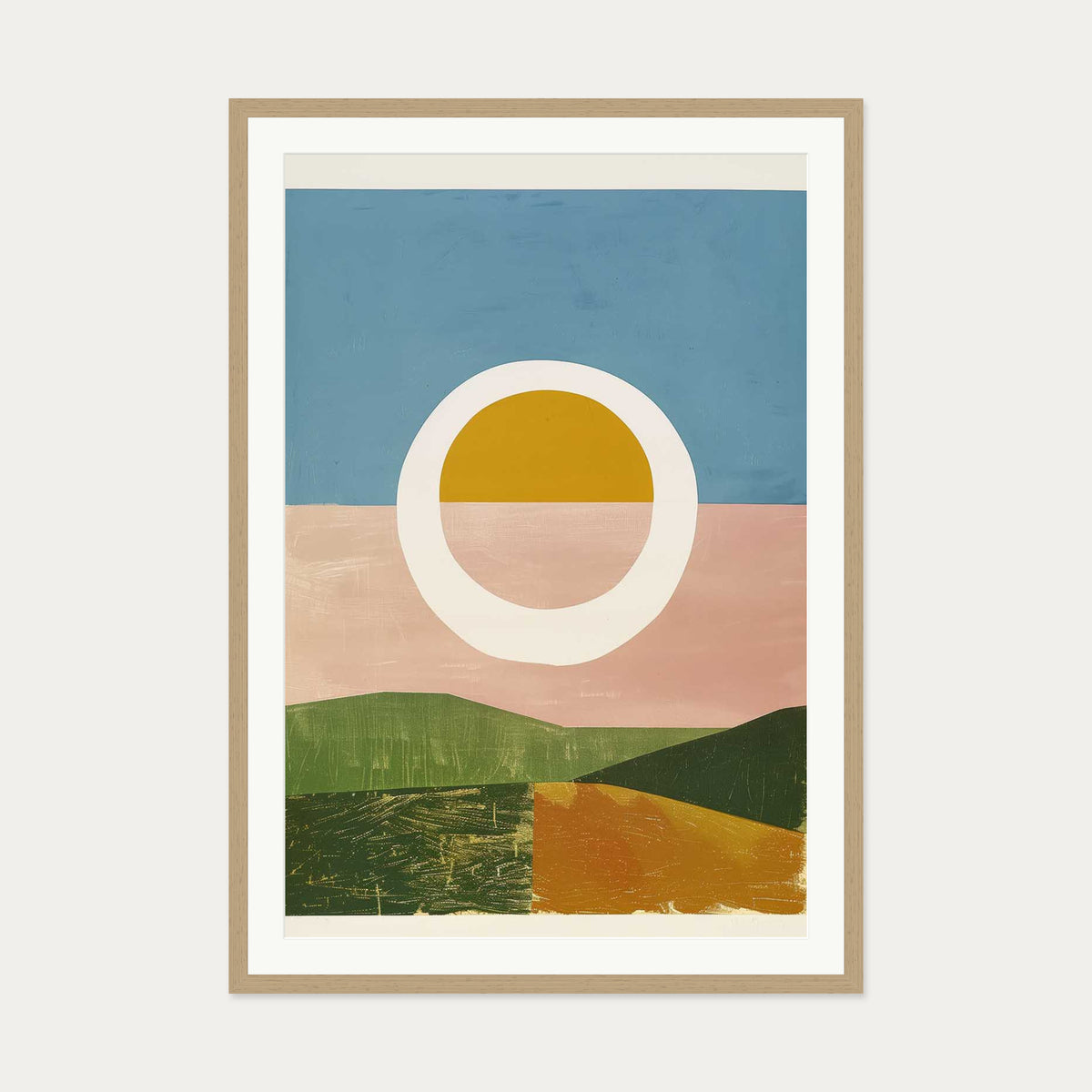 Rising Sun Wall Art Print — 70 x 100 cm — Oak Frame