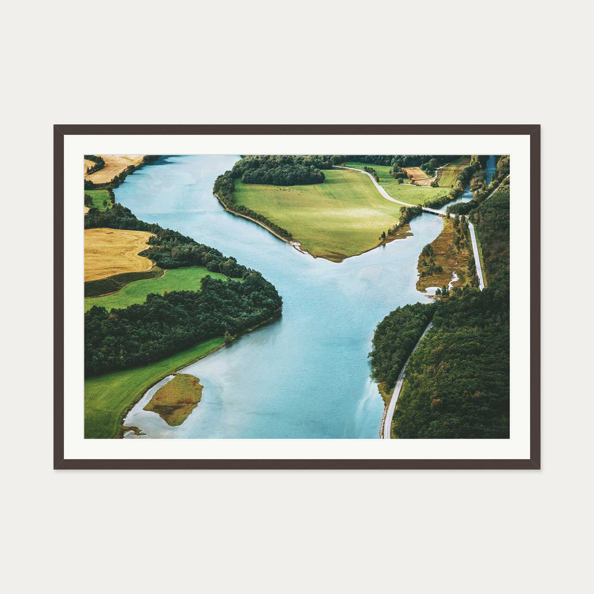 River Flow II Wall Art Print — 70 x 100 cm — Brown Frame