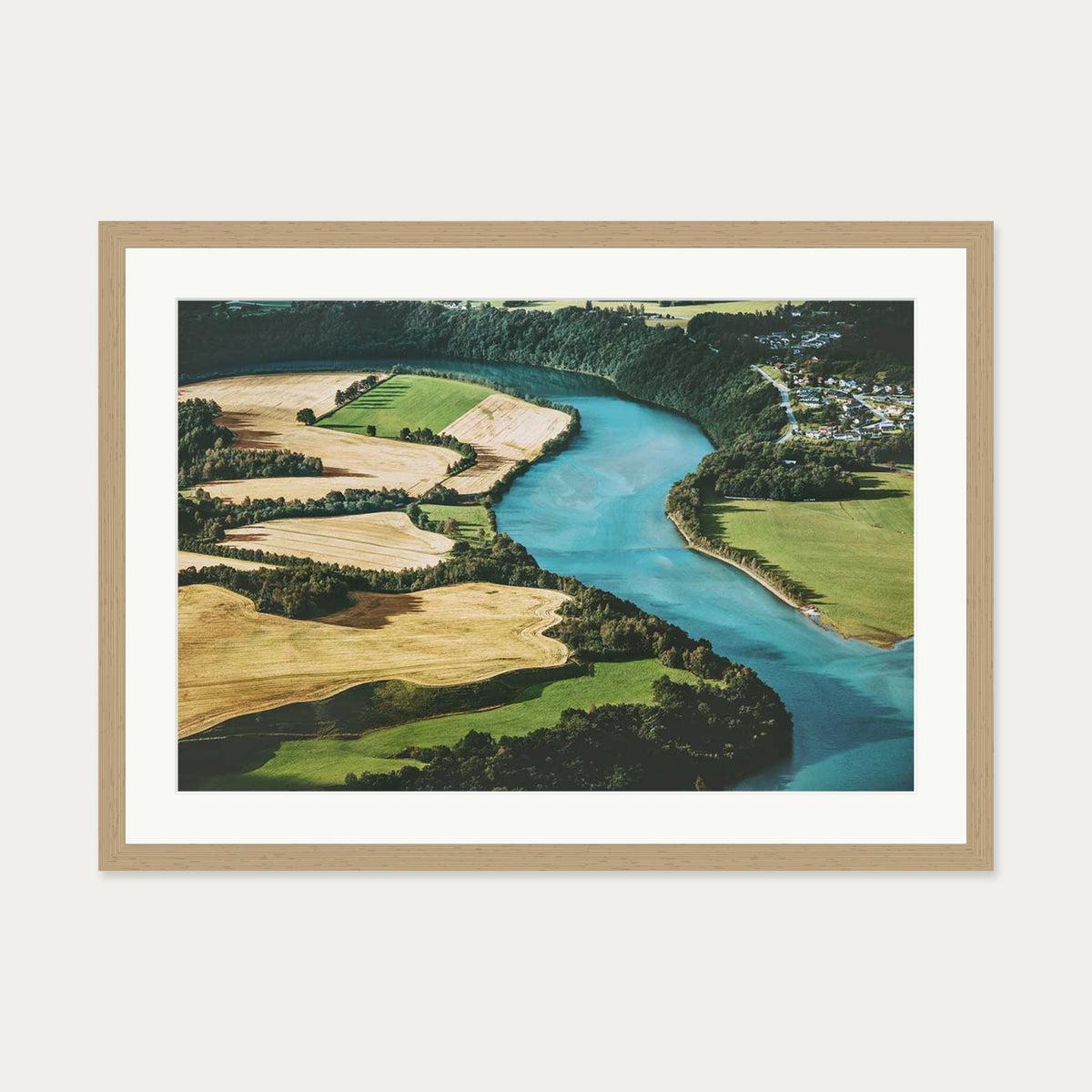 River Flow Wall Art Print — 50 x 70 cm — Oak Frame