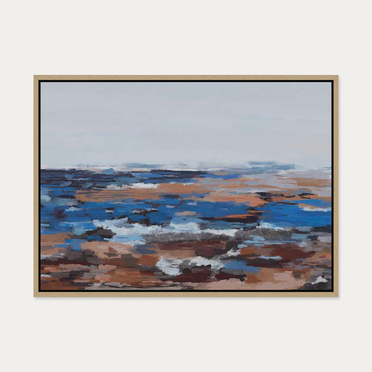 River Landscape Canvas Art — 50 x 70 cm — Oak Frame