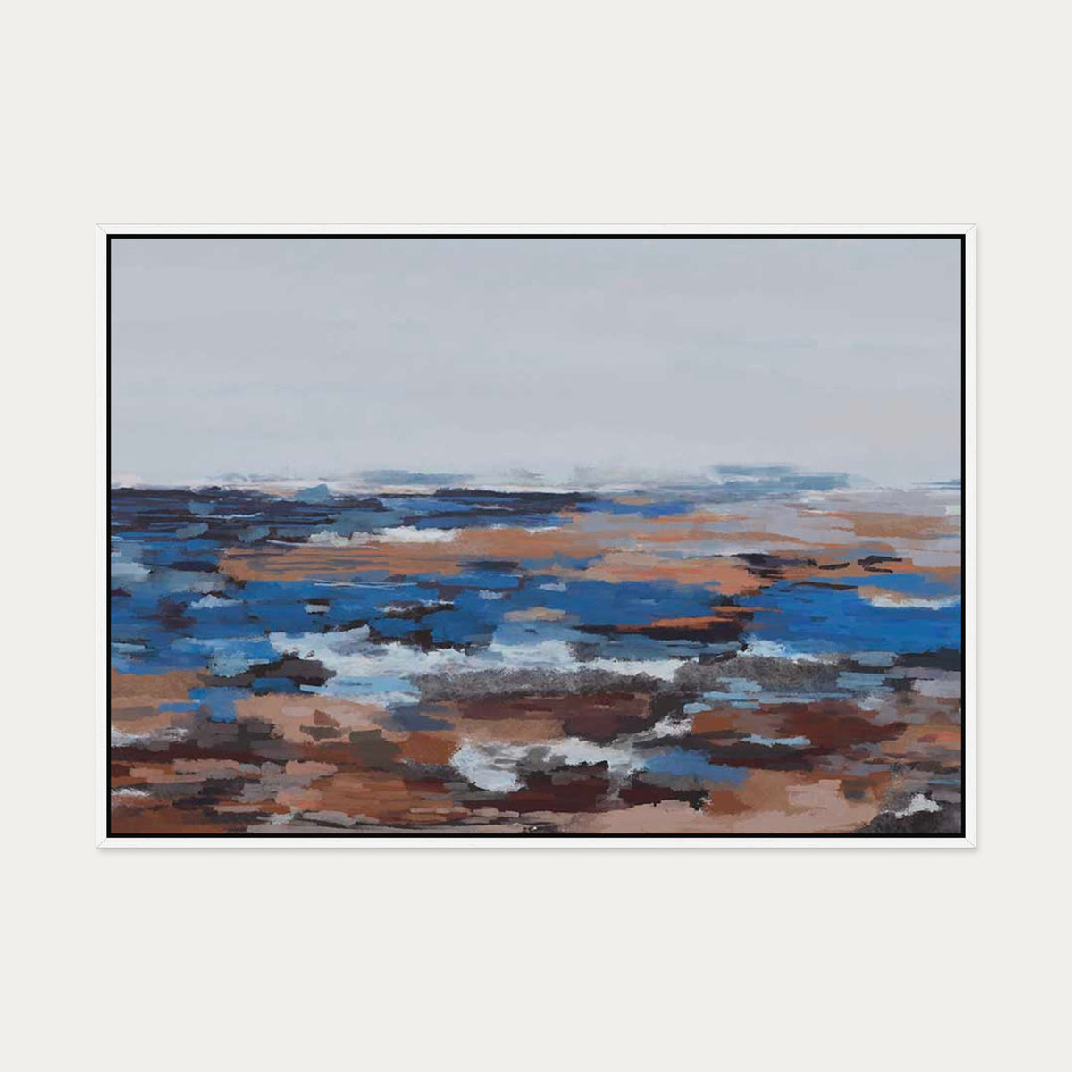 River Landscape Canvas Art — 70 x 100 cm — White Frame