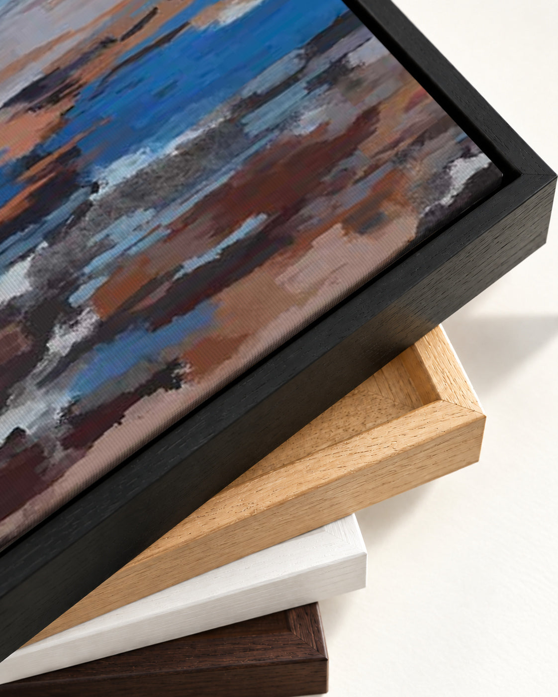 River Landscape Canvas Art — framed canvas corner and wrapped canvas detail